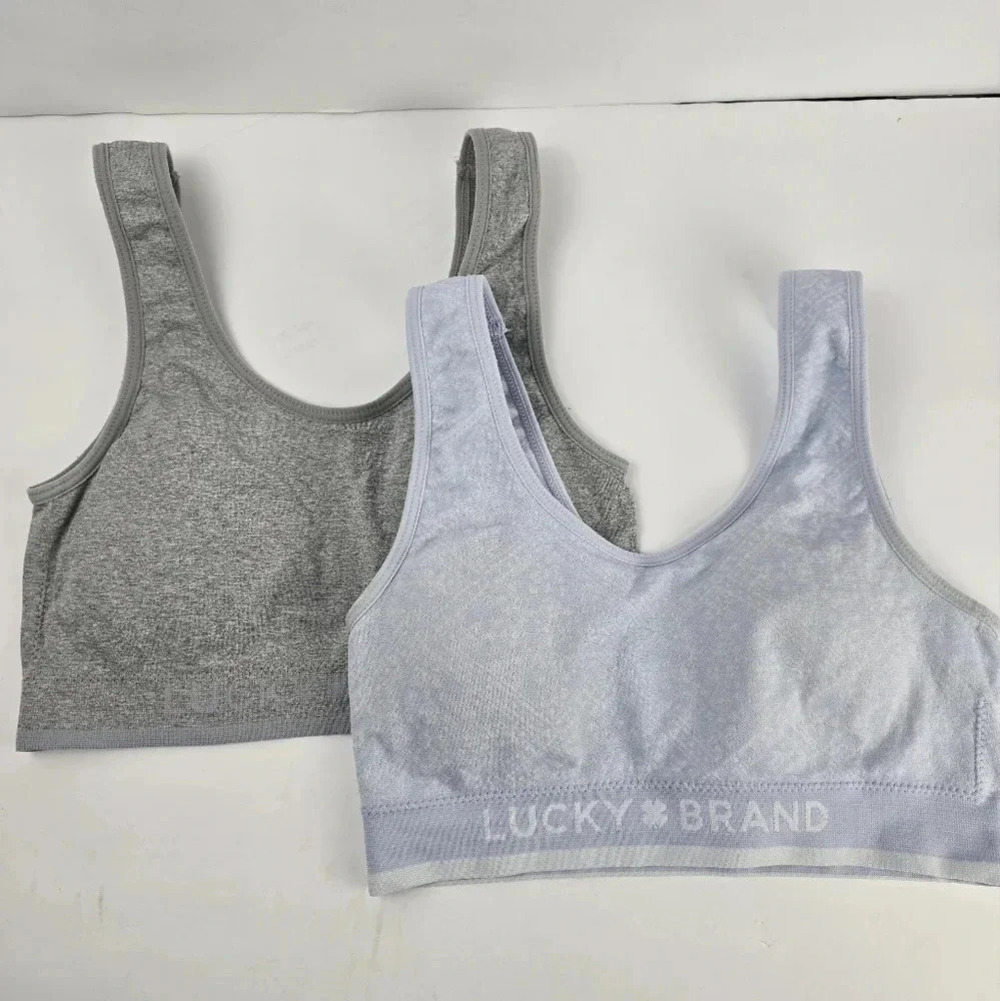 NWOT Lucky Brand Set Of 2 Sports Bras Size M Grey and Light Blue Active Wear